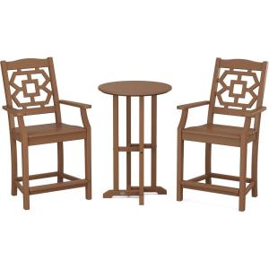 imageMARTHA STEWART Chinoiserie 3Piece Farmhouse Counter Bistro Set in MahoganyTeak