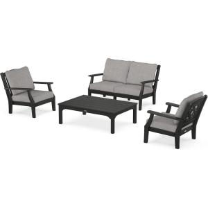 imageMARTHA STEWART by POLYWOOD Chinoiserie 4Piece Deep Seating Set with Loveseat in WhiteSky BlueBlack  Grey Mist