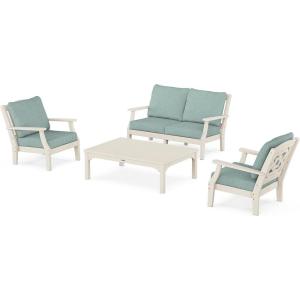 imageMARTHA STEWART by POLYWOOD Chinoiserie 4Piece Deep Seating Set with Loveseat in WhiteSky BlueSand  Glacier Spa