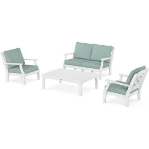 imageMARTHA STEWART by POLYWOOD Chinoiserie 4Piece Deep Seating Set with Loveseat in WhiteSky BlueWhite  Glacier Spa