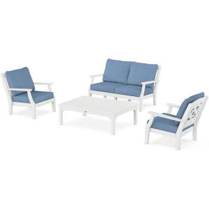 imageMARTHA STEWART by POLYWOOD Chinoiserie 4Piece Deep Seating Set with Loveseat in WhiteSky BlueWhite  Sky Blue