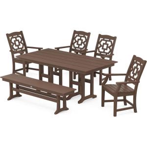 imageMARTHA STEWART by POLYWOOD Chinoiserie 6Piece Farmhouse Dining Set with Bench in WhiteMahogany