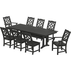 imageMARTHA STEWART by POLYWOOD Chinoiserie 9Piece Farmhouse Dining Set with Trestle Legs in WhiteBlack