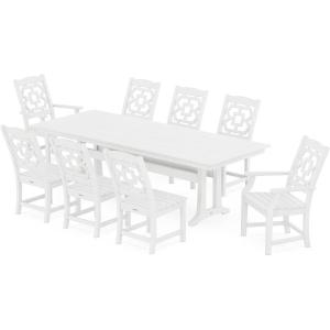 imageMARTHA STEWART by POLYWOOD Chinoiserie 9Piece Farmhouse Dining Set with Trestle Legs in WhiteWhite