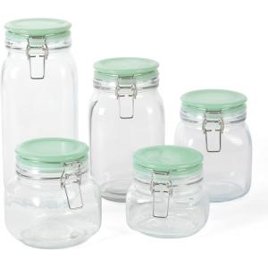 imageMartha Stewart 5 Piece Glass Canister Set WGreeen Lids
