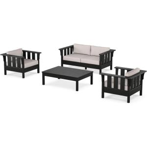 imageMartha Stewart Acadia 4Piece Deep Seating Set with Loveseat in TeakDune BurlapBlack  Dune Burlap
