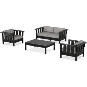 imageMartha Stewart Acadia 4Piece Deep Seating Set with Loveseat in TeakDune BurlapBlack  Grey Mist