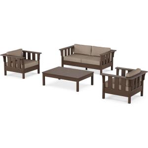 imageMartha Stewart Acadia 4Piece Deep Seating Set with Loveseat in TeakDune BurlapMahogany  Spiced Burlap