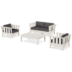 imageMartha Stewart Acadia 4Piece Deep Seating Set with Loveseat in TeakDune BurlapSand  Ash Charcoal