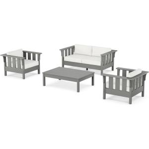imageMartha Stewart Acadia 4Piece Deep Seating Set with Loveseat in TeakDune BurlapSlate Grey  Natural Linen