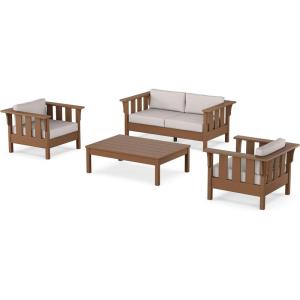 imageMartha Stewart Acadia 4Piece Deep Seating Set with Loveseat in TeakDune BurlapTeak  Dune Burlap