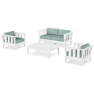 imageMartha Stewart Acadia 4Piece Deep Seating Set with Loveseat in TeakDune BurlapWhite  Glacier Spa