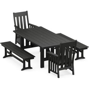 imageMartha Stewart Acadia 5Piece Dining Set with Benches in Slate GreyBlack