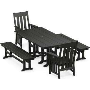 imageMartha Stewart Acadia 5Piece Farmhouse Dining Set with Benches in Slate GreyBlack