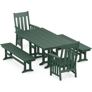 imageMartha Stewart Acadia 5Piece Farmhouse Dining Set with Benches in Slate GreyGreen