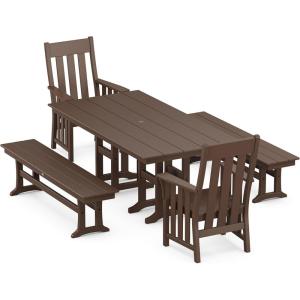 imageMartha Stewart Acadia 5Piece Farmhouse Dining Set with Benches in Slate GreyMahogany
