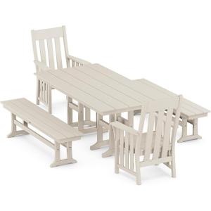 imageMartha Stewart Acadia 5Piece Farmhouse Dining Set with Benches in Slate GreySand