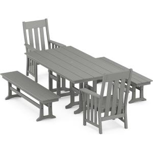 imageMartha Stewart Acadia 5Piece Farmhouse Dining Set with Benches in Slate GreySlate Grey
