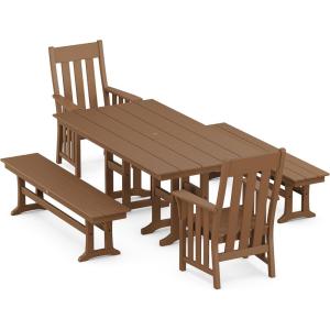 imageMartha Stewart Acadia 5Piece Farmhouse Dining Set with Benches in Slate GreyTeak