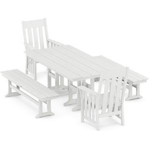 imageMartha Stewart Acadia 5Piece Farmhouse Dining Set with Benches in Slate GreyWhite