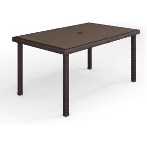imageMartha Stewart Bedford 71quot IndoorOutdoor Patio Table with Faux Wood Top and Rattan Wicker Finish in GrayBrown