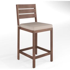 imageMartha Stewart Bedford IndoorOutdoor Aluminum Patio Bar Stools with Brushed Woodgrain Finish in Gray and Gray AllWeather Cushions Set of 2Brown