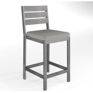 imageMartha Stewart Bedford IndoorOutdoor Aluminum Patio Bar Stools with Brushed Woodgrain Finish in Gray and Gray AllWeather Cushions Set of 2Grey