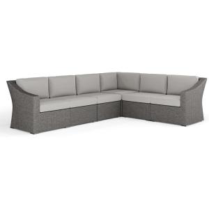 imageMartha Stewart Bedford IndoorOutdoor Modular Patio Sectional Sofa for 6 with Rattan Wicker Finish in Gray with Gray AllWeather Cushions
