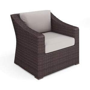 imageMartha Stewart Bedford IndoorOutdoor Patio Accent Chair with Rattan Wicker Finish in Gray with Gray AllWeather CushionsTan CushionsBrown Frame