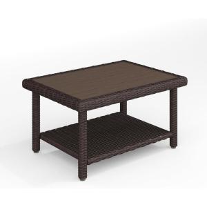 imageMartha Stewart Bedford IndoorOutdoor Patio Coffee Table with Lower Shelf Faux Wood Top and Rattan Wicker Finish in BrownBrown