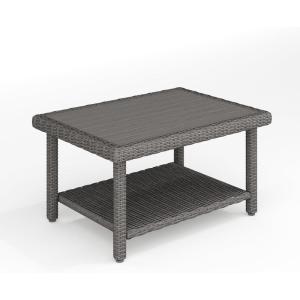 imageMartha Stewart Bedford IndoorOutdoor Patio Coffee Table with Lower Shelf Faux Wood Top and Rattan Wicker Finish in BrownGrey