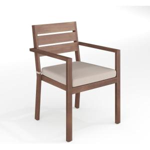 imageMartha Stewart Bedford IndoorOutdoor Stackable Aluminum Patio Armchairs with Brushed Woodgrain Finish in Brown and Cream AllWeather Cushions Set of 2Brown