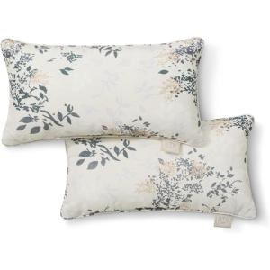 imageMartha Stewart Charming Foliage Indoor Outdoor Decorative Lumbar Pillow 2Pack Set UV Fade Resistant Water Repellent Printed Floral Design Aqua Blue 11quotx18quotWarm Grey