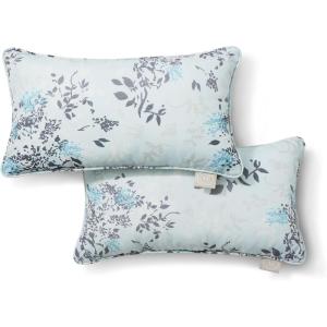 imageMartha Stewart Charming Foliage Indoor Outdoor Decorative Lumbar Pillow 2Pack Set UV Fade Resistant Water Repellent Printed Floral Design Aqua Blue 11quotx18quotAqua Blue