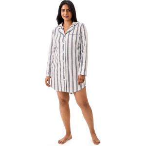 imageMartha Stewart Classic Long Sleeve Nightshirt for Women  Cotton Notch Collar Sleepwear  Timeless and ElegantEgret