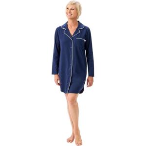 imageMartha Stewart Classic Long Sleeve Nightshirt for Women  Cotton Notch Collar Sleepwear  Timeless and ElegantMedieval Blue
