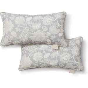 imageMartha Stewart Distressed Jacobean Indoor Outdoor Decorative Lumbar Pillow 2Pack Set UV Fade Resistant Water Repellent Printed Floral Design Grey 11quotx18quotGrey