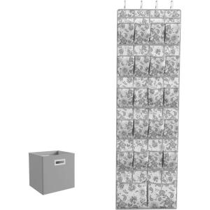 imageMartha Stewart Essential Closet Home Storage and Organization for Storing Shoes and Accessories 22 Pocket Over The Door Hanging Organizer with Grey Craft Cube Bedford FloralBedford Floral