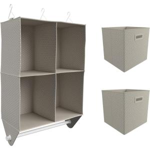 imageMartha Stewart Essential Closet Home Storage and Organization for Storing Sweaters Blankets Handbags Hanging Shirts Accessories 4Shelf Hanging Organizer with 2 Craft Cubes Cottage Dot