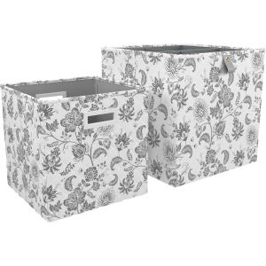 imageMartha Stewart Essential Collapsible Stackable Decorative Home Storage Cube Organization Two Piece Set Includes One Front FlapLid Storage Organizer and One Craft Cube BlackBedford Floral