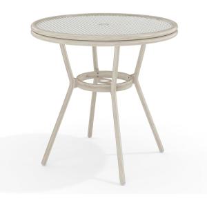 imageMartha Stewart Lily Pond 31 Round IndoorOutdoor Bistro Dining Table with Aluminum Frame in Natural Woodgrain and Rattan Top in BlackWhite with Tempered Glass TopGray  WhiteGray Frame