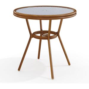 imageMartha Stewart Lily Pond 31 Round IndoorOutdoor Bistro Dining Table with Aluminum Frame in Natural Woodgrain and Rattan Top in BlackWhite with Tempered Glass TopNavy  WhiteNatural Frame