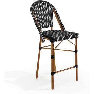 imageMartha Stewart Lily Pond IndoorOutdoor Stackable Counter Stool with Natural Woodgrain Aluminum Frame Finish and WhiteNavy Woven Rattan Backrest and SeatBlack  WhiteNatural Frame