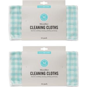 imageMartha Stewart Microfiber Cleaning Cloths UltraAbsorbent LintFree Cleaning Towels for Home ampamp Kitchen Faux Bois Design 11 Inches 24 CountTeal Gingham