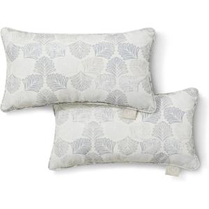 imageMartha Stewart Modern Banana Leaves Indoor Outdoor Decorative Lumbar Pillow 2Pack Set UV Fade Resistant Water Repellent Printed Tropical Design Warm Grey 11quotx18quotWarm Grey