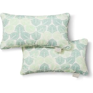 imageMartha Stewart Modern Banana Leaves Indoor Outdoor Decorative Lumbar Pillow 2Pack Set UV Fade Resistant Water Repellent Printed Tropical Design Warm Grey 11quotx18quotGreen