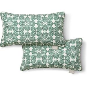 imageMartha Stewart Tulum Indoor Outdoor Decorative Lumbar Pillow 2Pack Set UV Fade Resistant Water Repellent Printed Modern Design Taupe 11quotx18quotGreen