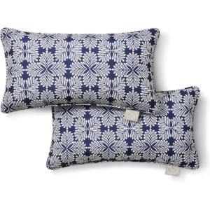 imageMartha Stewart Tulum Indoor Outdoor Decorative Lumbar Pillow 2Pack Set UV Fade Resistant Water Repellent Printed Modern Design Taupe 11quotx18quotNavy Blue