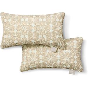 imageMartha Stewart Tulum Indoor Outdoor Decorative Lumbar Pillow 2Pack Set UV Fade Resistant Water Repellent Printed Modern Design Taupe 11quotx18quotTaupe