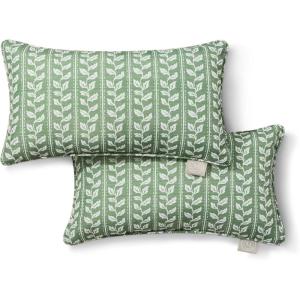 imageMartha Stewart Vineyard Vines Indoor Outdoor Decorative Lumbar Pillow 2Pack Set UV Fade Resistant Water Repellent Printed Garden Design Warm Grey 11quotx18quotGreen